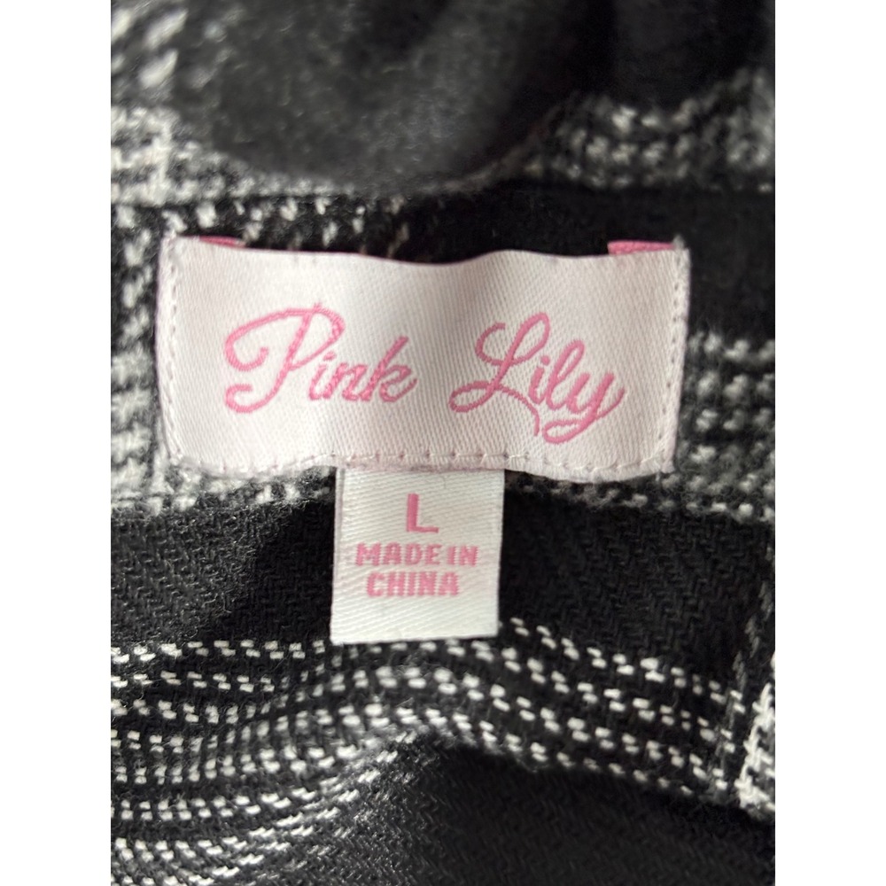 Pink Lily Black White Plaid Button Down Shirt Long Sleeve Pockets ISPT114 Large - Picture 2 of 5